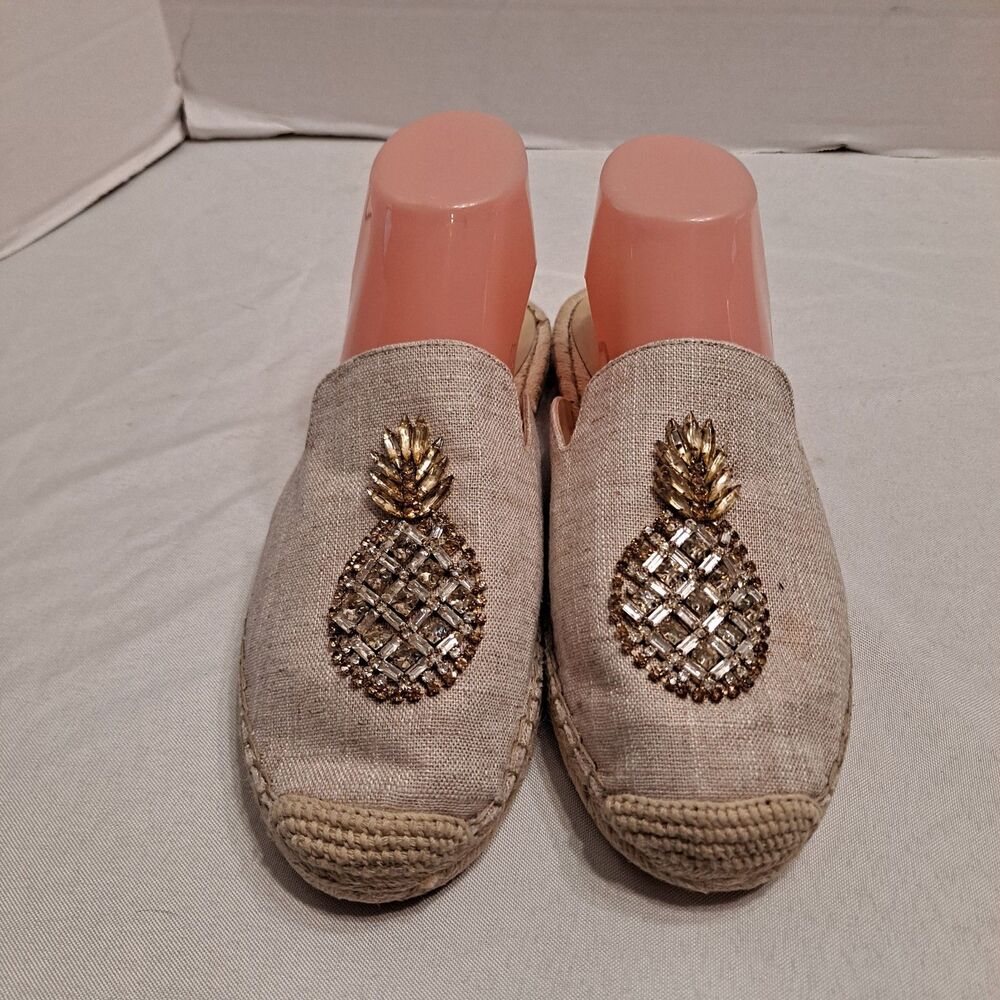 White House Black Market Women's Pineapple Espadrille Slides Size 9.5M Beige